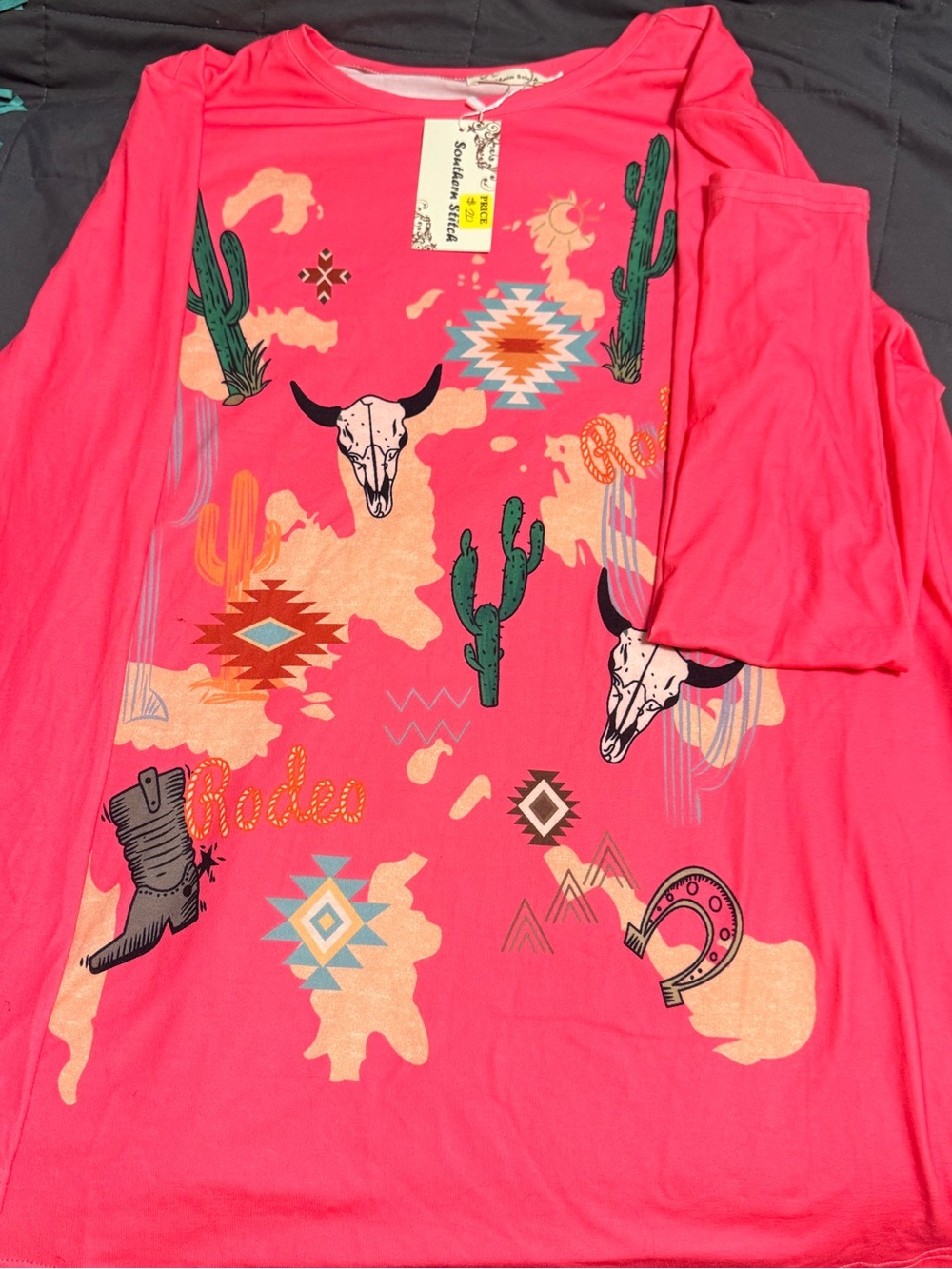 Western Graphic Long-Sleeve Top - Hot Pink